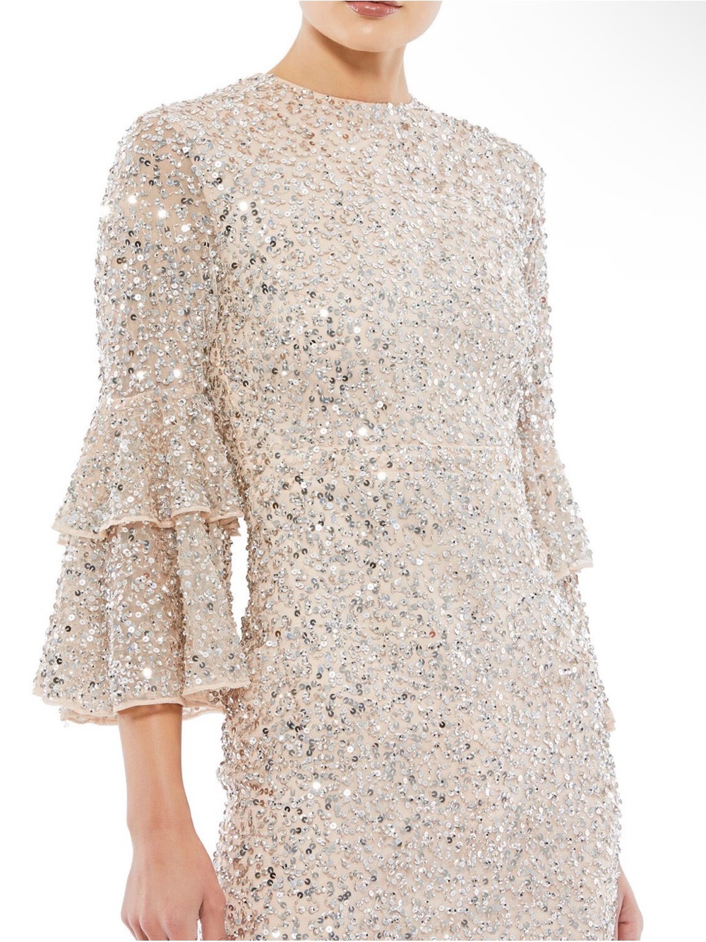 Mac Duggal Sequin Tiered-Sleeve Cocktail Dress - Nude RETAIL $458!!